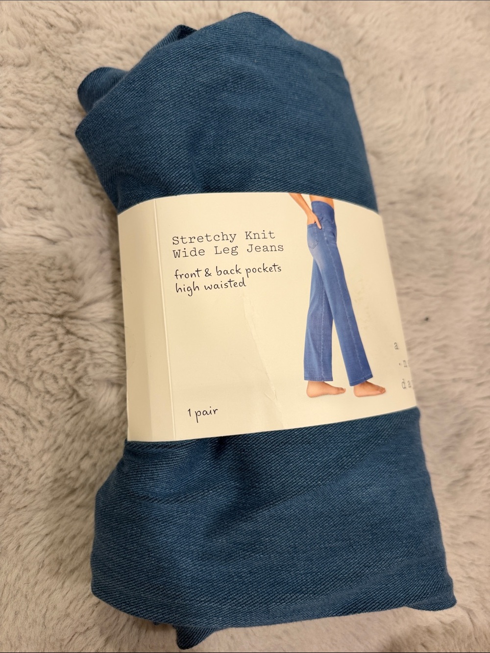 Women’s wide leg Stretch Knit Jeans - Blue large- a new day